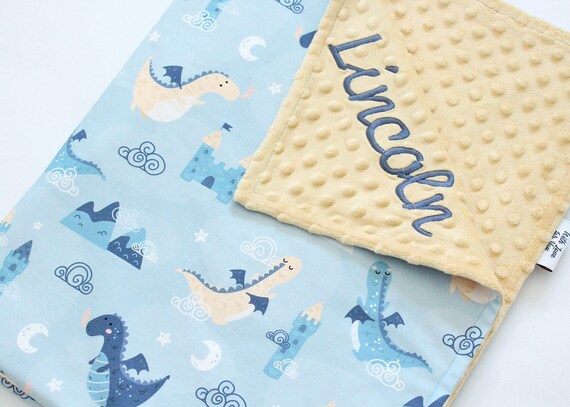 Personalized Dragon Baby Blanket, Medieval Knight Nursery Bedding, Custom Name Castle Kingdom Newborn Gift