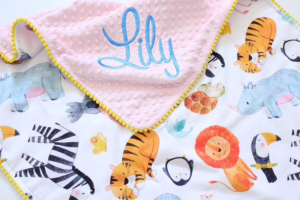 Jungle Animals Neutral Baby Blanket Zoo Personalized Blanket Etsy