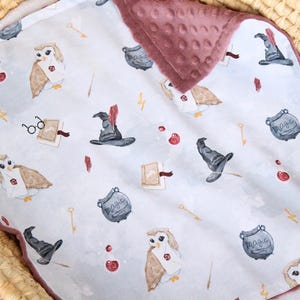 Wizarding Personalized Blanket, School of Magic Neutral Blanket, Magic Owl Minky Lovey, Wizard Baby Shower Gift, Magical Nursery Bedding