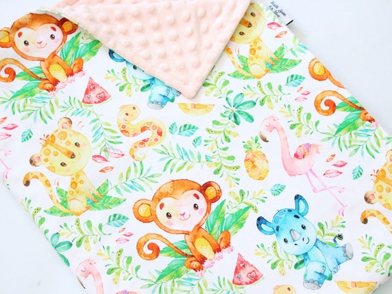 Personalized Jungle Baby Blanket: Tropical Minky Lovey, Safari Nursery Bedding