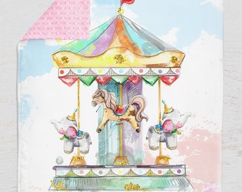 Carousel Horse Baby Blanket: Personalized Minky Lovey, Circus Nursery Bedding