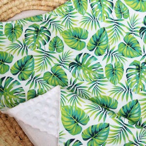 Tropical Palm Leaf Personalized Blanket, Tropical Blanket, Palm Leaf Blanket, Monstera Leaf Neutral Baby Blanket, Tropical Baby Bedding