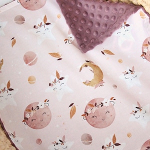Pink Boho Moon and Stars Baby Blanket, Personalized Blanket, Space Nursery Bedding, Moon Minky Lovey, Star Stroller Throw, Space Baby Shower