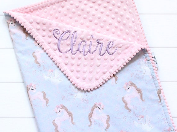 100x75 BABY BLANKET Cover MINKY dot FILLED warm cosy Cotton OWL ROSE handmade