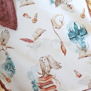 Personalized School of Magic Blanket, Magic Owl Baby Blanket, Wizard Minky Lovey, Little Wizard Baby Shower Gift, Magical Nursery Bedding