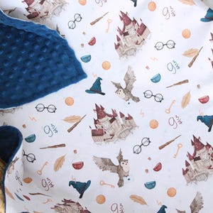 Little Wizard Custom Baby Blanket, White School of Magic Personalized Blanket, Magic Owl Minky Lovey, Magical Nursery Bedding, New Baby Gift