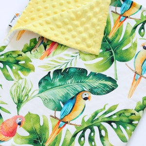 Watercolor Parrot Baby Blanket: Tropical Minky Lovey, Jungle Crib Bedding