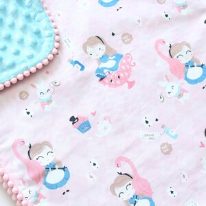 Alice Personalized Baby Girl Blanket, Princess Stroller Blanket, Flamingo Minky Lovey, White Rabbit Security Blanket, Wonderland Nursery