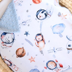 Space Explorer Baby Blanket, Spaceship Minky Lovey, Astronaut Nursery Bedding, Cat Astronaut Personalized Blanket, Space Baby Shower Gift