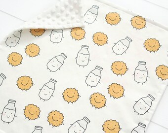 Milk and Cookies Baby Blanket: Personalized Minky Lovey, Modern Stroller Throw