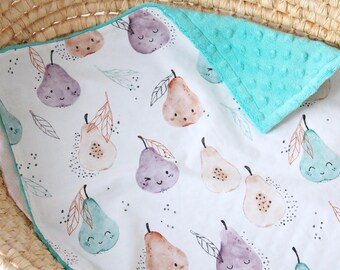 Personalized Pear Baby Blanket: Watercolor Fruit Minky Lovey