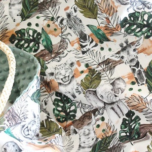 Tropical Blanket, Elephant Personalized Blanket, Zebra Minky Lovey, Safari Nursery, Security Blanket, Jungle Crib Bedding, Monstera Blanket
