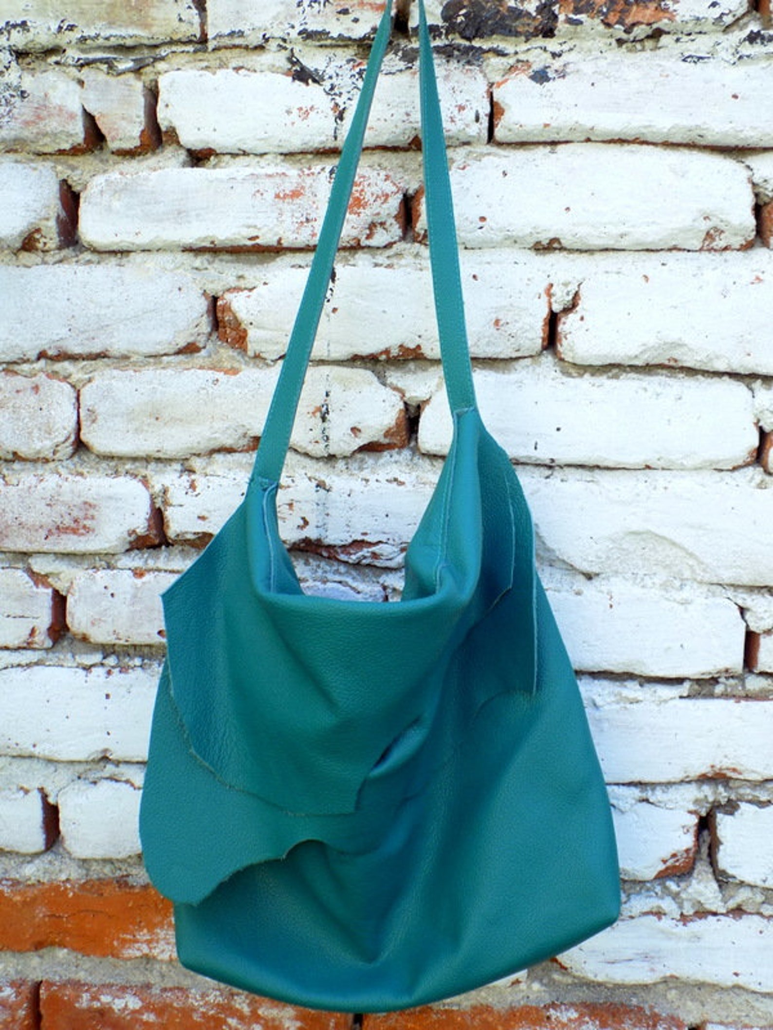 Artistic Green Shoulder Bag, Leather Shoulder Bag, Tote Bag, Gift for