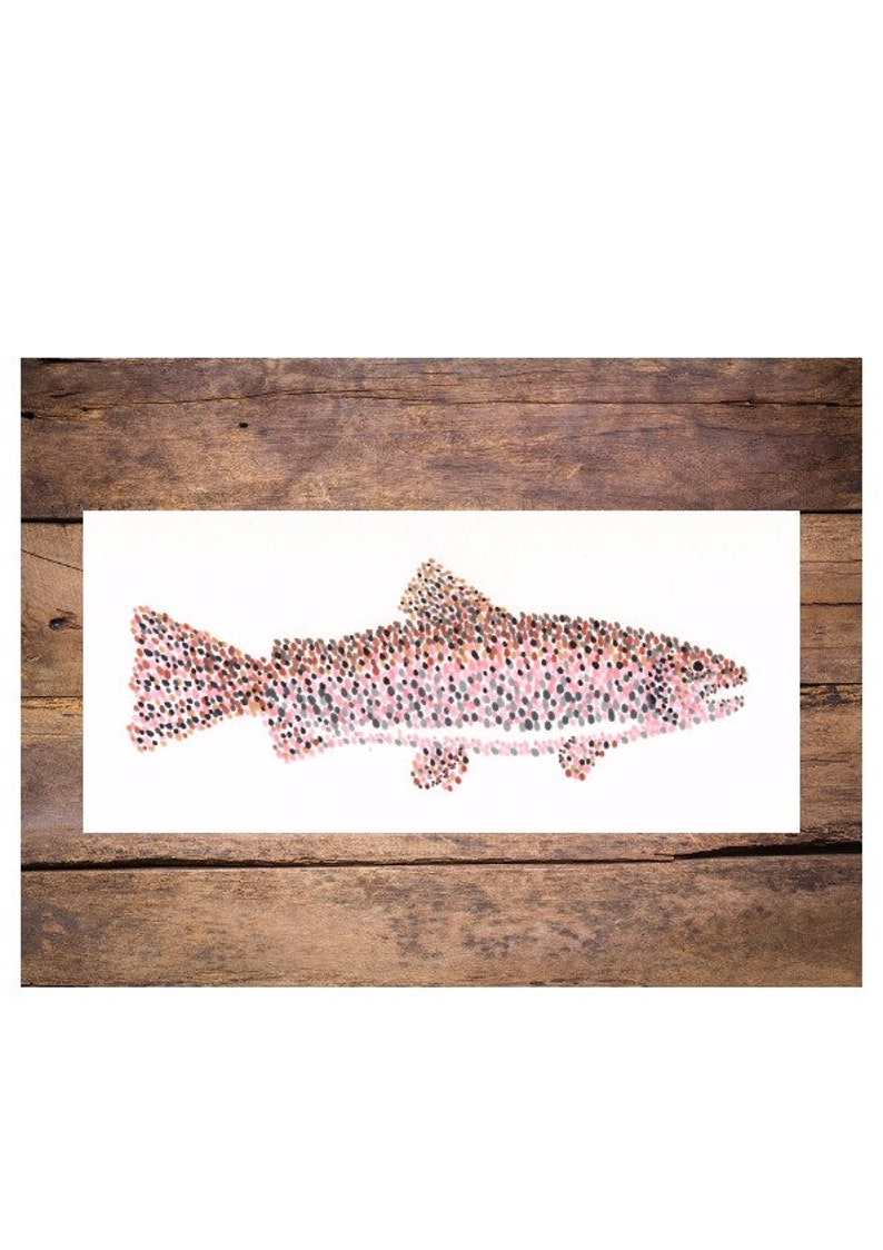 Rainbow Trout Abstract Drawing Signed Print Trout Fishing Etsy