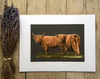 Highland Cattle Limited Edition Gicleé Print 'Highland Duo'/Gicleé Art prints/Limited edition/Highland Cattle/Cow Art/Cow Gifts/Cow Prints