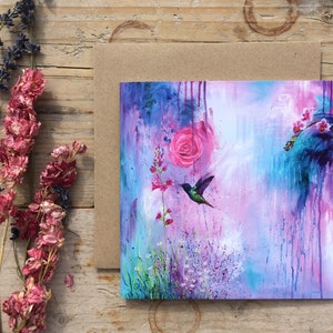 Beija-flor 'Iridescência'/cartão em branco/cartão/flores/cartão de rosa/orquídea/presente/cartões/cartão de jardim/cartão de flores/presente de jardim/beija-flores
