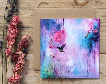 Hummingbird 'Iridescence'/blank greeting card/card/flowers/rose card/orchid/gift/cards/garden card/flower card/garden gift/ humming birds