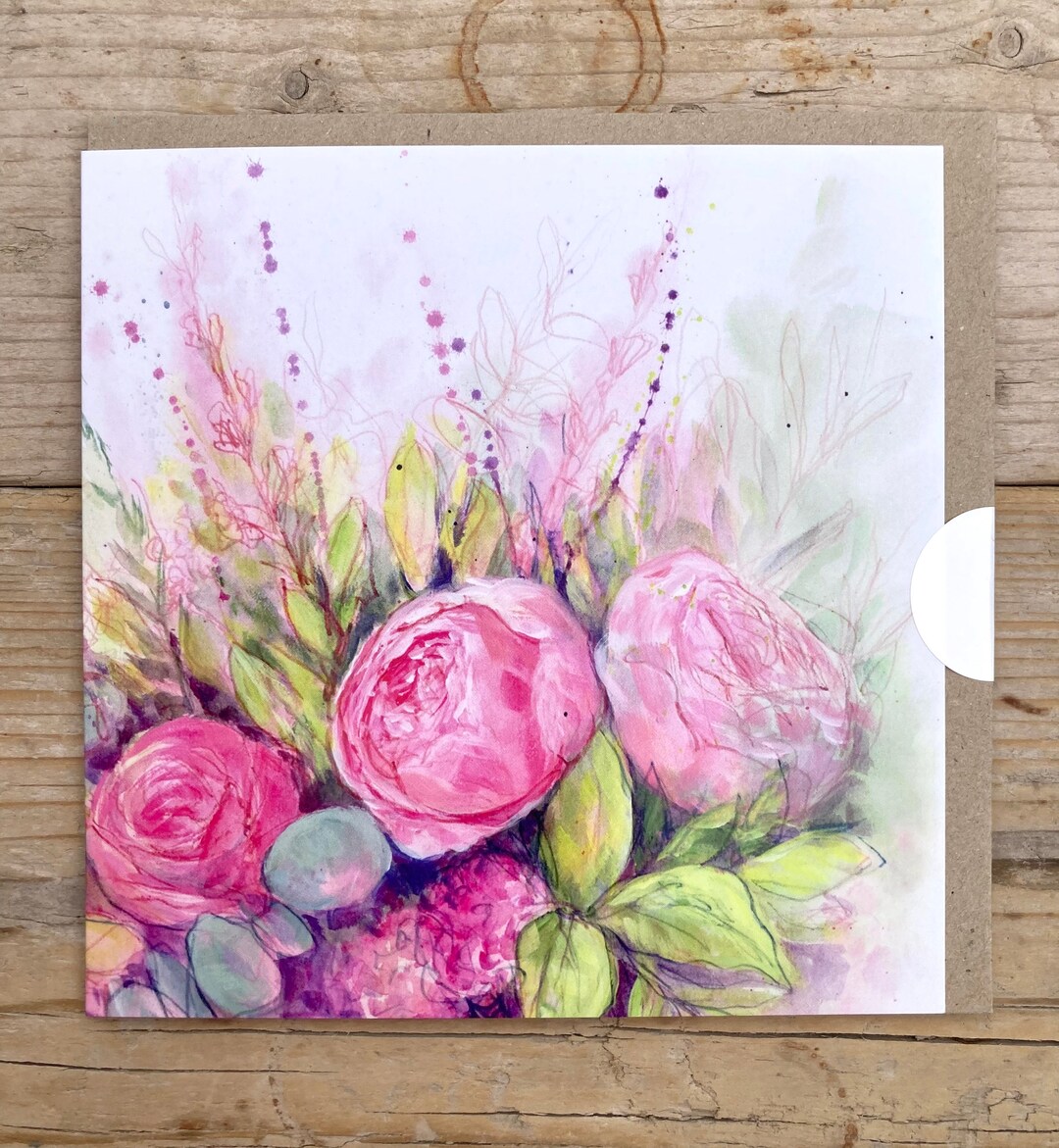 Peony Flower Greeting Card - Blank Floral Watercolour Card for Birthday ...
