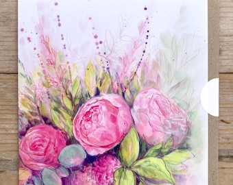 Peony flower greeting card - Blank floral watercolour card for birthday, anniversary or thank you
