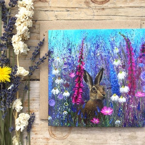 hare/foxglove/flowers/greeting card/blank card/occasional cards/art cards/hare gift/garden gift/garden card/flower card/handmade/art print