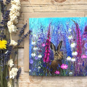 lepre/digitale/fiori/biglietto di auguri/biglietto vuoto/biglietti occasionali/biglietti artistici/regalo lepre/regalo giardino/biglietto giardino/biglietto fiori/fatto a mano/stampa artistica
