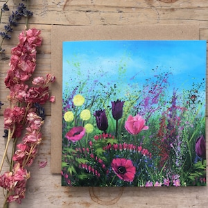 Blumenkarte 'König der Herzen'/ Herz/Liebe/Herzkarte/Blanko Karte/Geschenk/Kunst/Grußkarte/Wildblumen/Mohnblumen/Tulpenkarte/Geburtstagskarte
