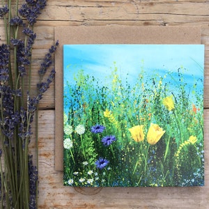 Biglietto di fiori / carta vuota / tulipani / regali di fiori / biglietti di fiori / regali fatti a mano / fiori selvatici / prato selvatico / arte astratta / biglietti di compleanno / pensando a te