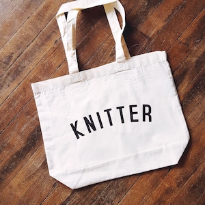 KNITTER Bag // tote bag with knitting logo // fairtrade organic cotton // gifts for knitters // gifts for crafters // gifts for yarn lovers image 1