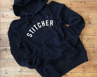 STITCHER Hoodie // Unisex sweat with spinner Logo // fairtrade organic cotton / gifts for sewers // gifts for crafters / gifts for her