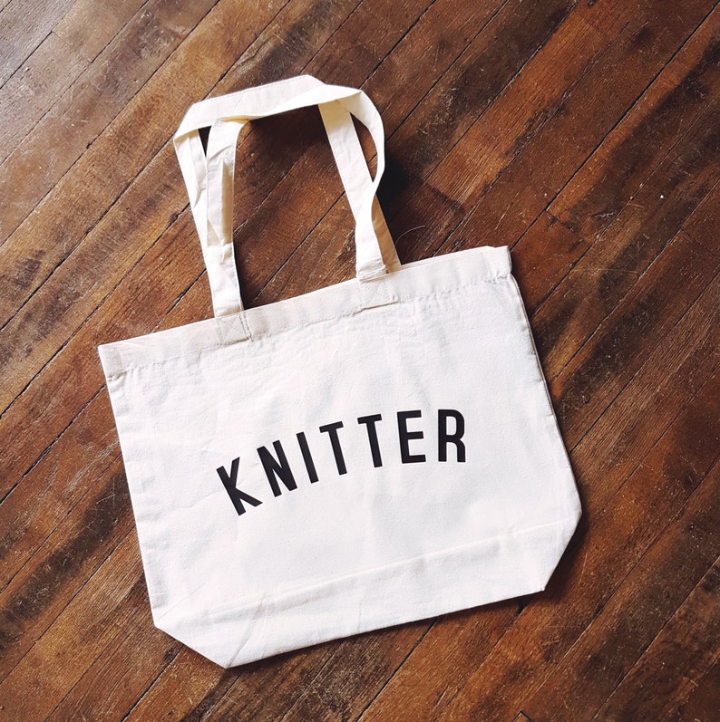 KNITTER Bag // tote bag with knitting logo // fairtrade organic cotton // gifts for knitters // gifts for crafters // gifts for yarn lovers image 1