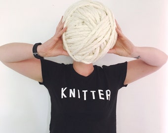 KNITTER T Shirt // Women's Tee with Knitting Logo // fairtrade organic cotton // gifts for knitters // gifts for crafters // gifts for her