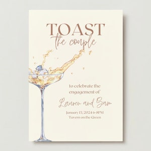 Toast The Couple Engagement Party Invitation | Elegant Engagement Party Invite | Editable Engagement Party Template Canva | Customized