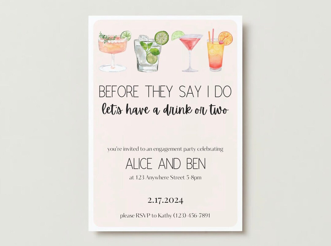 Cocktails Engagement Party Invitation Cute Quirky Engagement Party