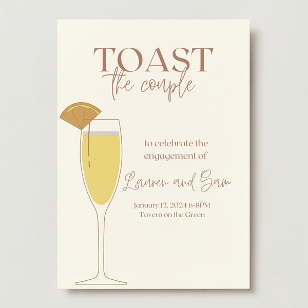 Toast The Couple Engagement Party Invitation Mimosa | Elegant Engagement Party Invite | Editable Engagement Party Template Canva