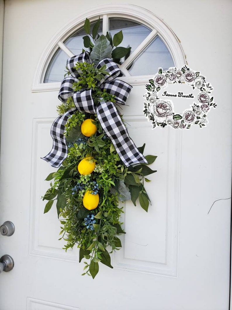 Summer Swag for Front Door Lemon Swag Lemon Wreaths Farmhouse Etsy