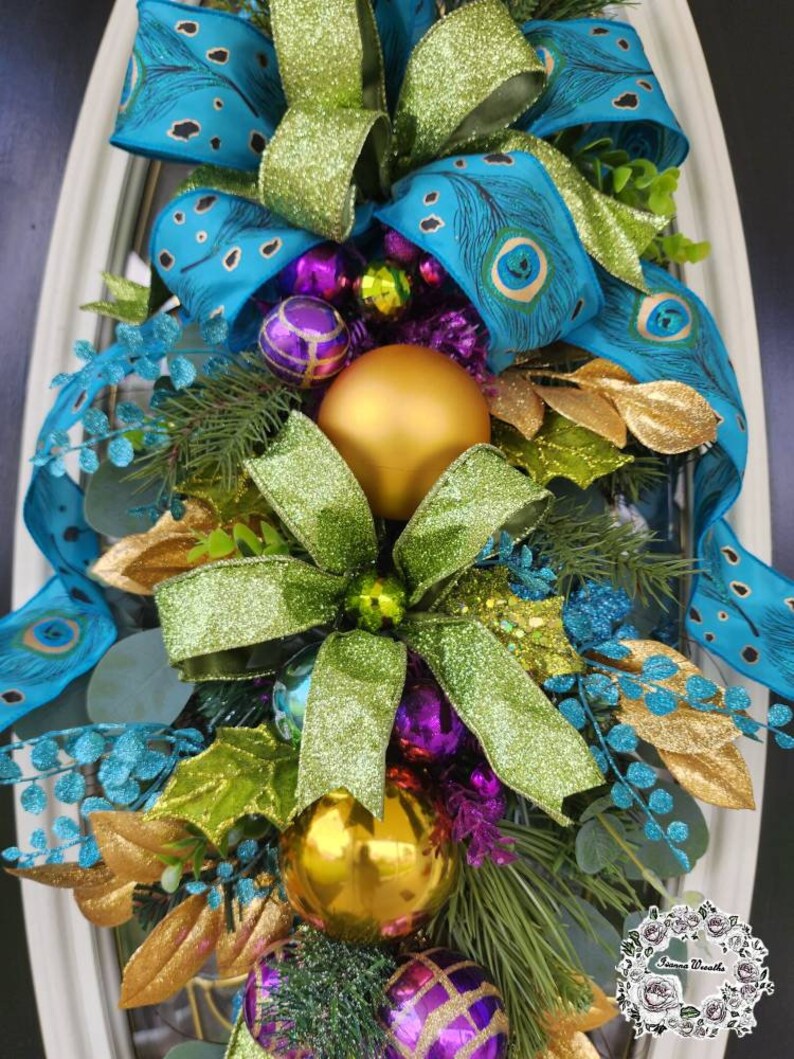 Christmas Swags for Front Door Peacock Wreath Door Christmas Etsy