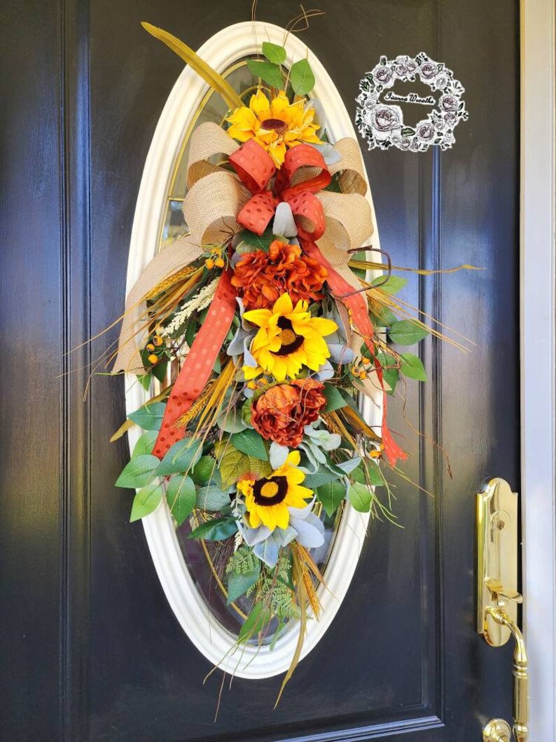 Fall Swag for Front Door Swag Sunflower Wreaths Autumn Wreath Sunflower ...
