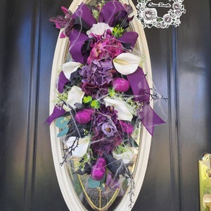 Skull Swag for Front Door Purple with black Halloween Wreath Gothic Wreaths Teardrop Wreath  Decor Halloween Garland Porch Outdoor Decor