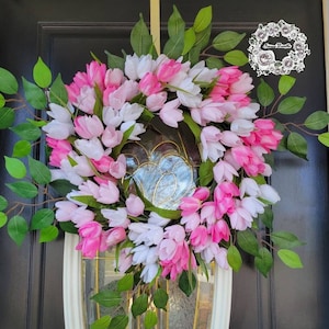 Tulip Wreath for Front Door Summer Wreaths Spring Wreath 20 inch wreath Pink Wreath Tulip decor Grapevine wreath Easter Wreath Gift for her
