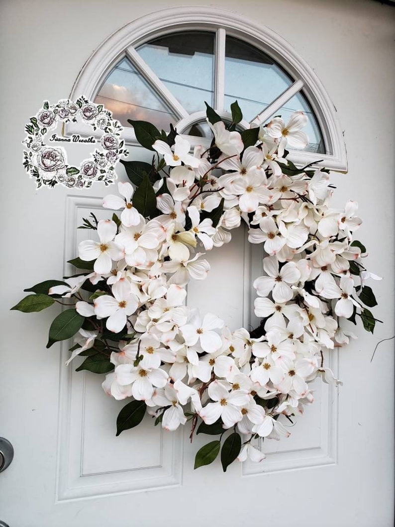 Double Door Wreaths for Front Door White Dogwood Wreath Farmhouse Wreath White Wreath Summer Wreaths Etsy Home Decor Gift Spring Wreaths image 6