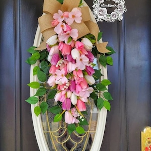 Spring Wreaths for Front Door Swag Dogwood Wreath Blossom Wreath Tulip Wreath Pink Wreath Summer Wreaths Double Door Wreaths Easter Wreath