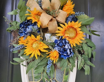 Sunflower Wreaths for Font Door Sunflower Oudoor Wreath Fall Wreath Blue and Yellow Wreaths Summer Wreath Spring Wreath Ukrainian Wreath