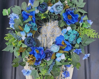 Spring Wreaths for Front Door Aqua Blue Wreaths Tulip Wreaths Spring Swag Easter Wreath Wildflower Spring Door Swag Mothers Wreaths Gift