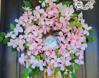 Spring Wreaths for Front Door Dogwood Wreath Blossom Wreath Spring Farmhouse Wreath Pink Wreath Summer Wreaths Etsy Wreath Home Decor Gift