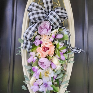 Spring Swag for Front Door Spring Wreaths  Peony Wreath Tulip Wreaths Easter Wreaths Summer Swag Teardrop Wreath Mom Gift  Swag Door Wreath