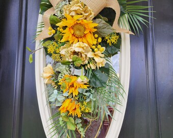 Sunflower Wreath for Front Door Summer Wreath Sunflower Swag Yellow Wreath Mom Wreath Gift for Mom Spring Wreath Summer Door Swag Wreaths