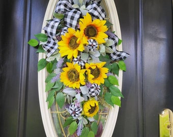 Fall Swags for Front Door Pumpkin Swag Fall Sunflower Wreath Fall Wreath Fall Garland Fall Buffalo Plaid Swag Autumn Swag Teardrop Wreath