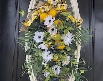 Summer Wreaths for Front Door Lemon Wreaths Spring Lemon Swag Lemon and Blueberry Decor Summer Wreath Outdoor Wreaths Citrus Wreath Mom Gift