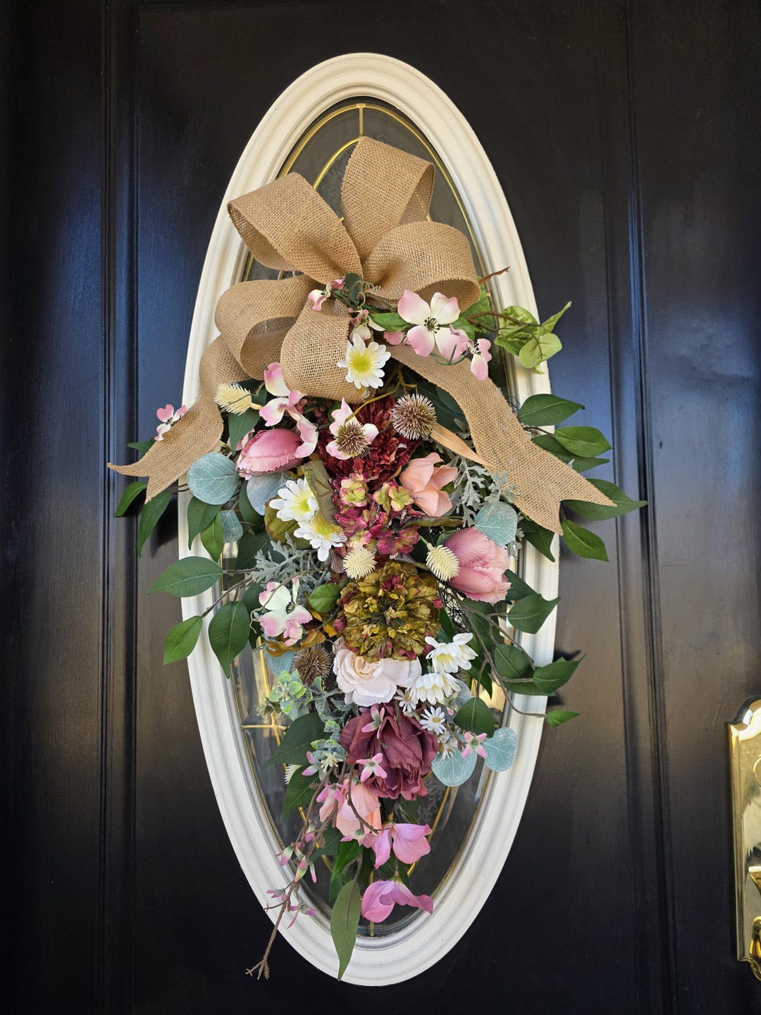 Burgundy Wreaths for Front Door Pink Swag Teardrop Elegant Wreath ...