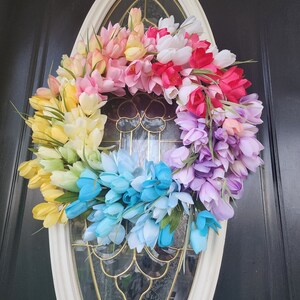 Tulip Wreaths for Front Door Rainbow Wreath Spring Wreath Summer Wreaths Colorful Wreaths Outdoor Wreaths Tulip Decor Home Decor Mom Gift